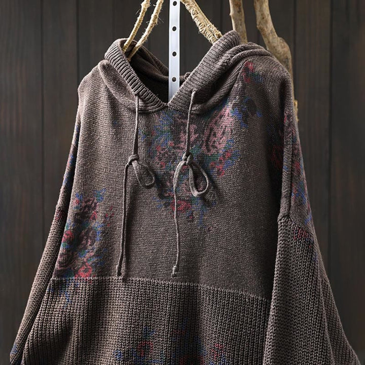 Damski sweter z długim rękawem i kapturem, dzianinowy, kwiatowy, z Buddha Stones - image 23