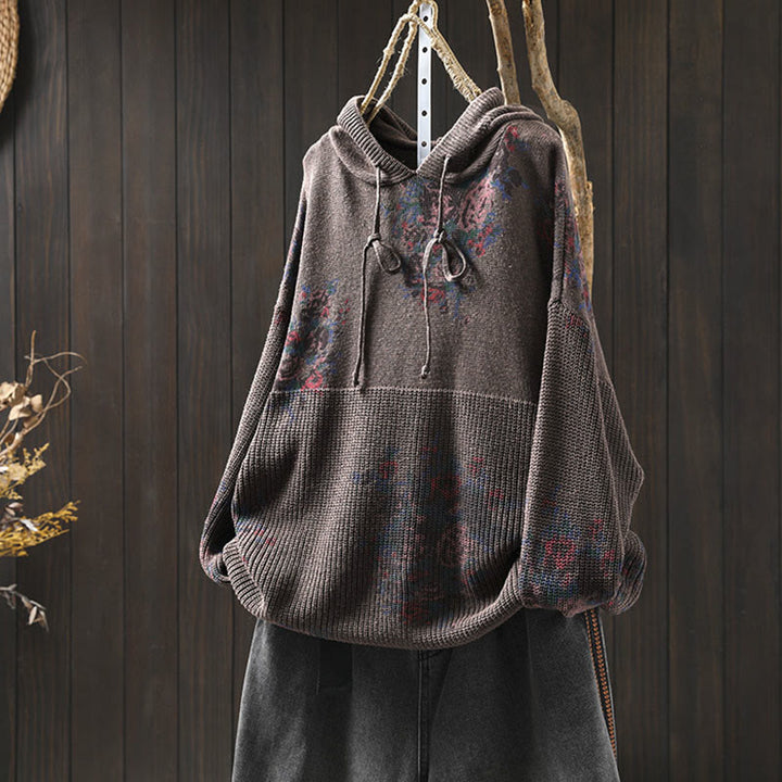 Damski sweter z długim rękawem i kapturem, dzianinowy, bawełniany, z motywem kwiatowym , z Buddha Stones - SaddleBrown - US4-6, UK/AU8-10, EU36-38 (F) - image 22