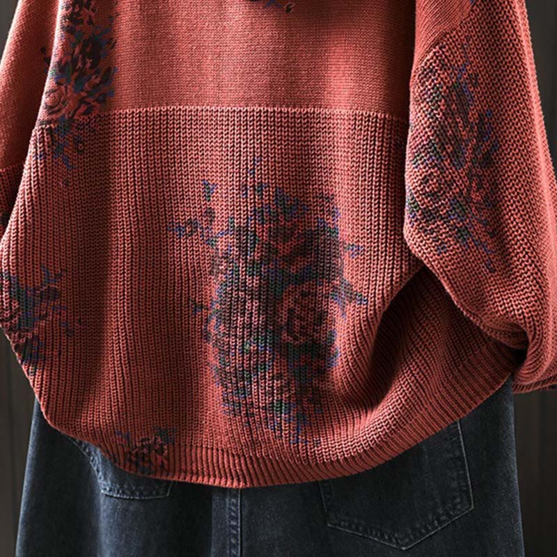 Damski sweter z długim rękawem i kapturem, dzianinowy, bawełniany, z motywem kwiatowym , z Buddha Stones - image 9