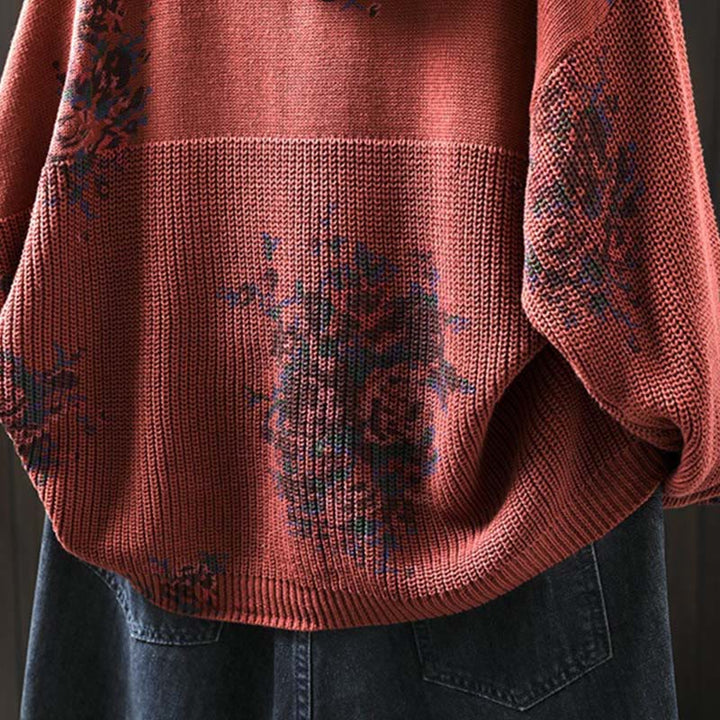 Damski sweter z długim rękawem i kapturem, dzianinowy, bawełniany, z motywem kwiatowym , z Buddha Stones - image 9