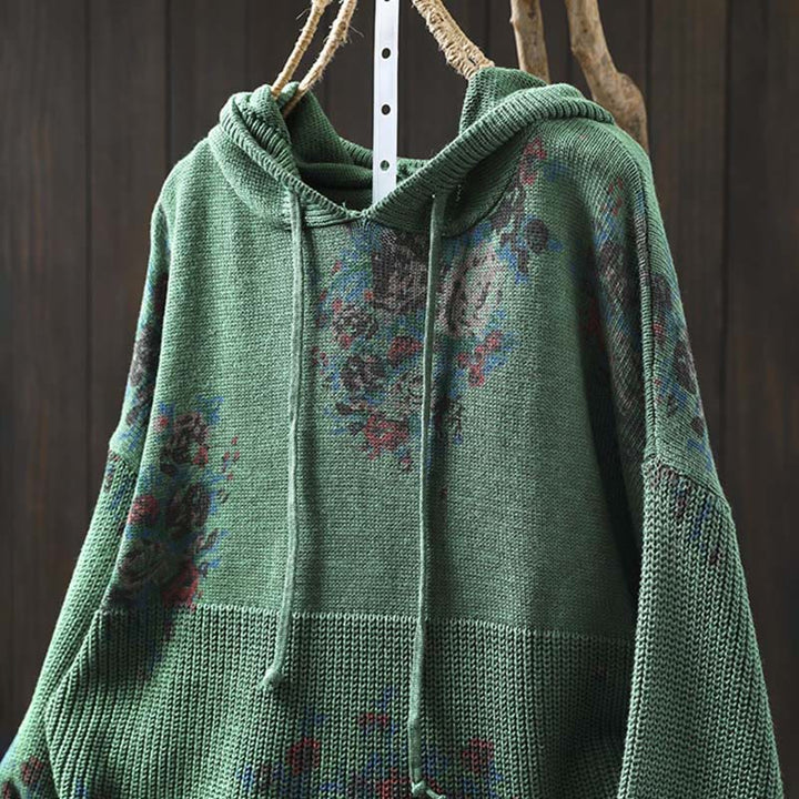 Damski sweter z długim rękawem i kapturem, dzianinowy, kwiatowy, z Buddha Stones - image 14