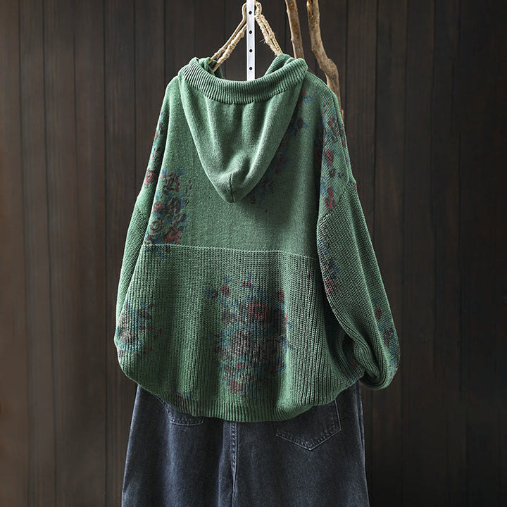 Damski sweter z długim rękawem i kapturem, dzianinowy, kwiatowy, z Buddha Stones - image 11