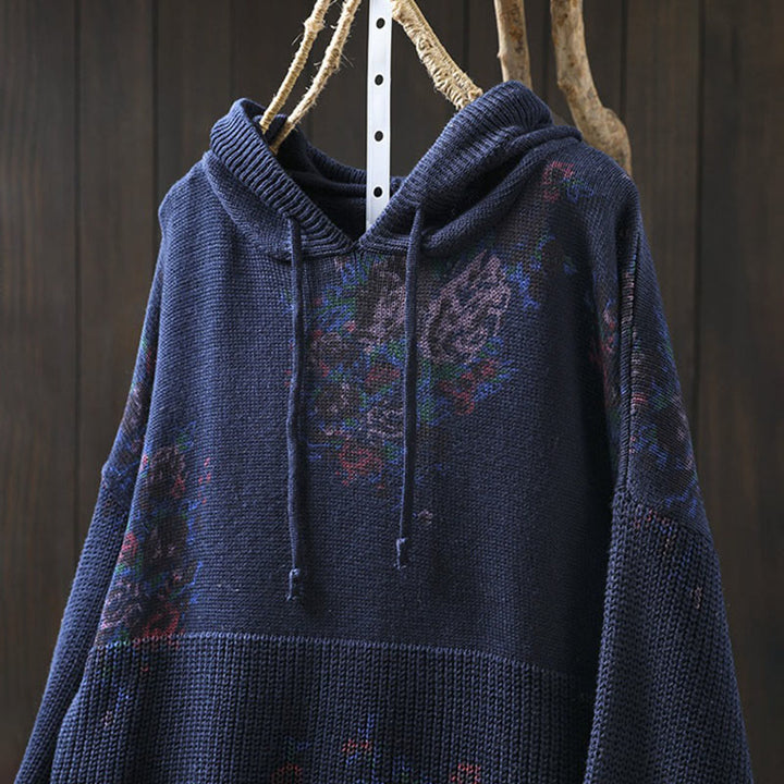 Damski sweter z długim rękawem i kapturem, dzianinowy, kwiatowy, z Buddha Stones - image 21