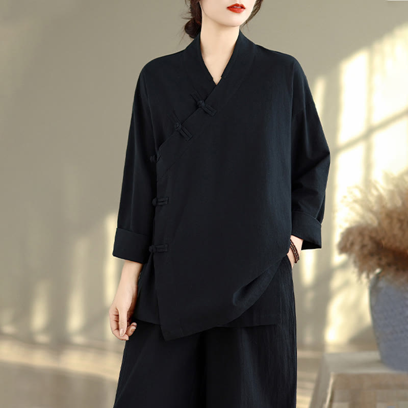 Buddha Stones, 2 sztuki, koszula z dekoltem w serek, długie rękawy, szerokie nogawki, zestaw do medytacji zen dla kobiet - image 18