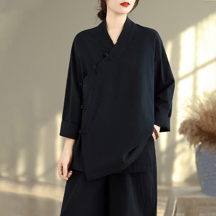 Buddha Stones, 2 sztuki, koszula z dekoltem w serek, długie rękawy, szerokie nogawki, zestaw do medytacji zen dla kobiet - image 18