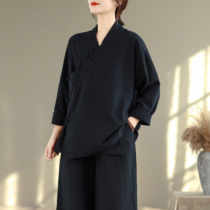 Buddha Stones, 2 sztuki, koszula z dekoltem w serek, długie rękawy, szerokie nogawki, zestaw do medytacji zen dla kobiet - image 17