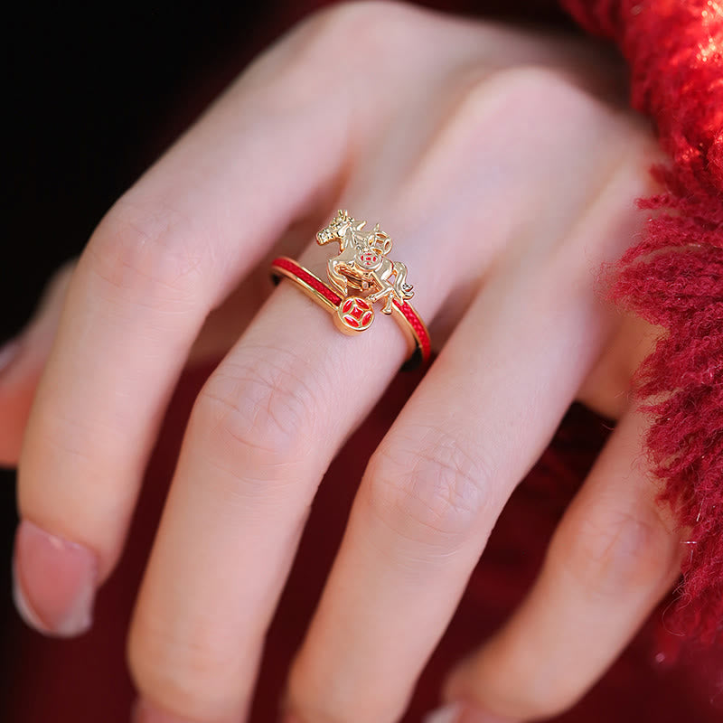 Buddha Stones Miedziane Czerwony Sznur Miedziane Monety Rok Konia Pierścień Otwarcia Salda - image 4