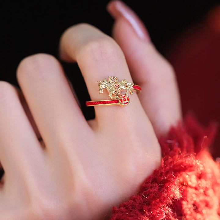 Buddha Stones Miedziane Czerwony Sznur Miedziane Monety Rok Konia Pierścień Otwarcia Salda - image 2