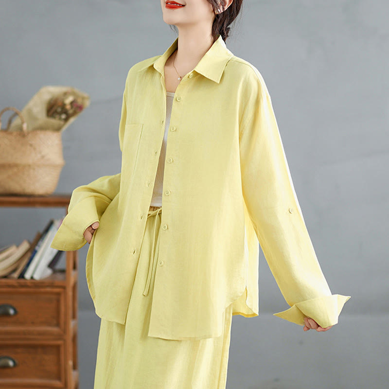 Buddha Stones z długim rękawem i guzikami w jednolitym kolorze, 2 sztuki, spódnica z bawełny, długość 7-8, z kieszeniami  - image 19