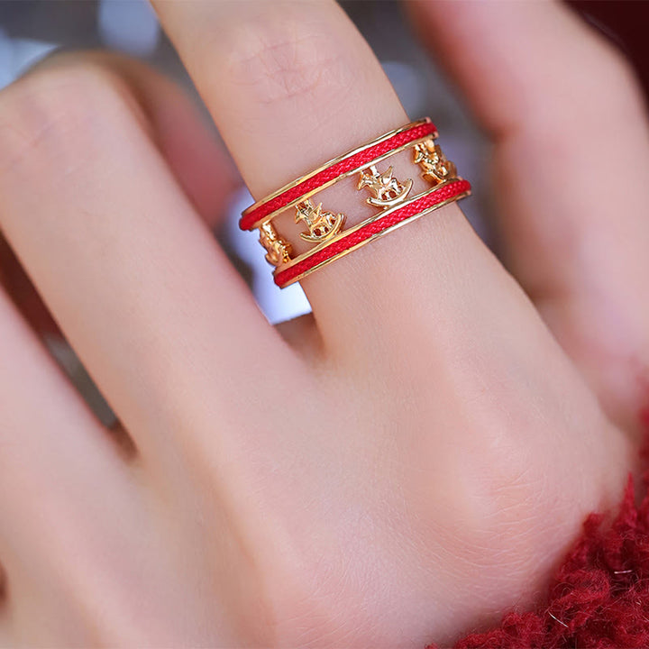 Buddha Stones Złoty Rok Konia Błogosławieństwo Miedziany Pierścień Otwierający - image 8