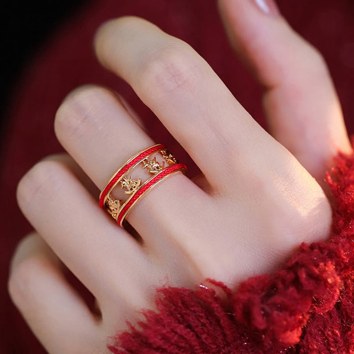 Buddha Stones Złoty Rok Konia Błogosławieństwo Miedziany Pierścień Otwierający - image 4