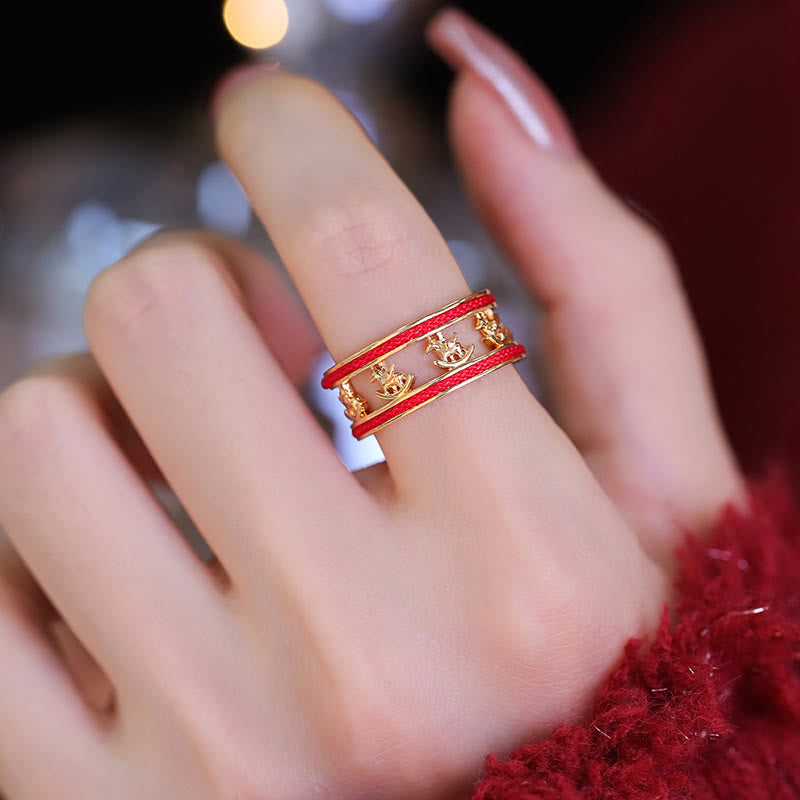 Buddha Stones Złoty Rok Konia Błogosławieństwo Miedziany Pierścień Otwierający - image 3