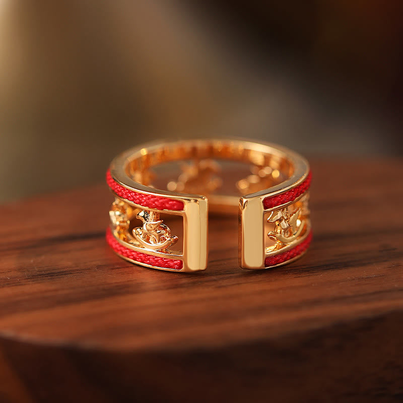 Buddha Stones Złoty Rok Konia Błogosławieństwo Miedziany Pierścień Otwierający - image 2