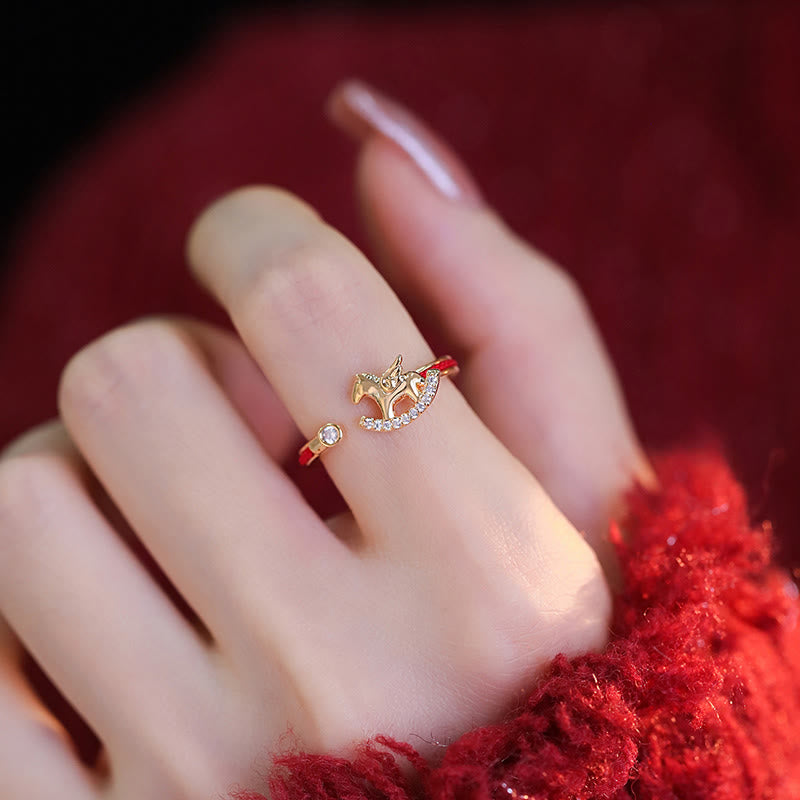 Buddha Stones otwierające miedziany złoty pierścień z roku konia, szczęście, czerwony sznurek - image 3