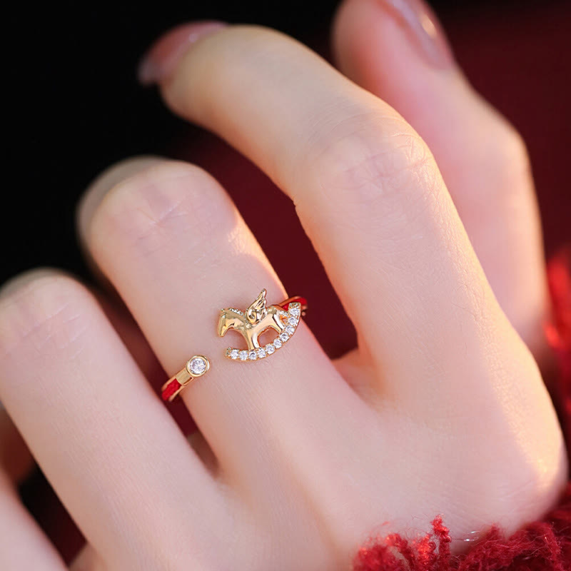 Buddha Stones otwierające miedziany złoty pierścień z roku konia, szczęście, czerwony sznurek - image 4