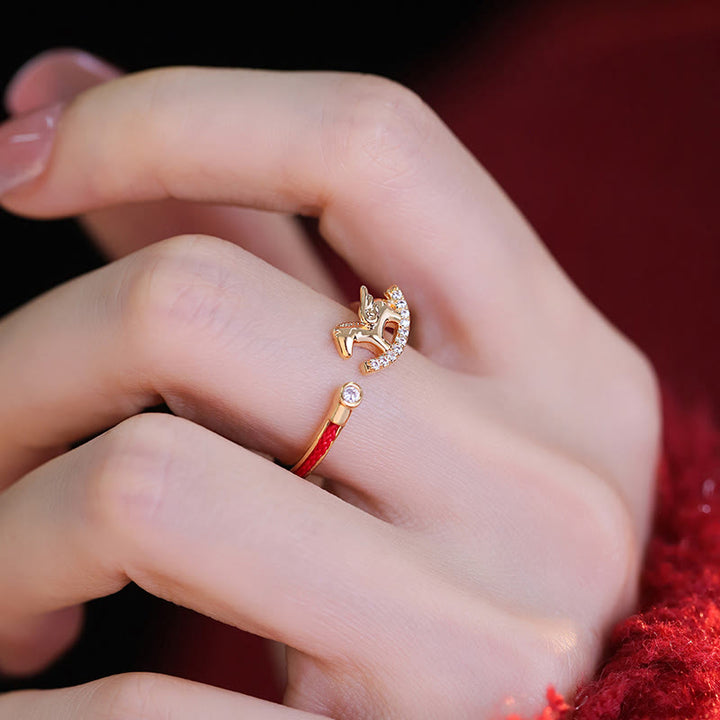 Buddha Stones otwierające miedziany złoty pierścień z roku konia, szczęście, czerwony sznurek - image 10