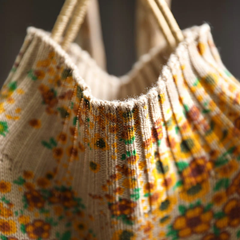 Sweter damski z dzianiny Buddha Stones z kwiatowym wzorem, prążkowanym brzegiem i długim rękawem, z golfem - image 5