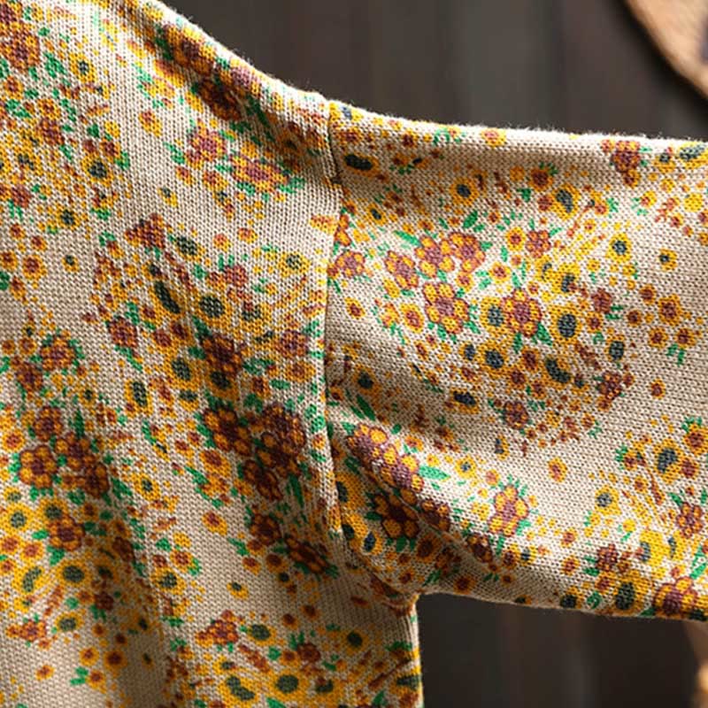 Sweter damski z dzianiny Buddha Stones z kwiatowym wzorem, prążkowanym brzegiem i długim rękawem, z golfem - image 6