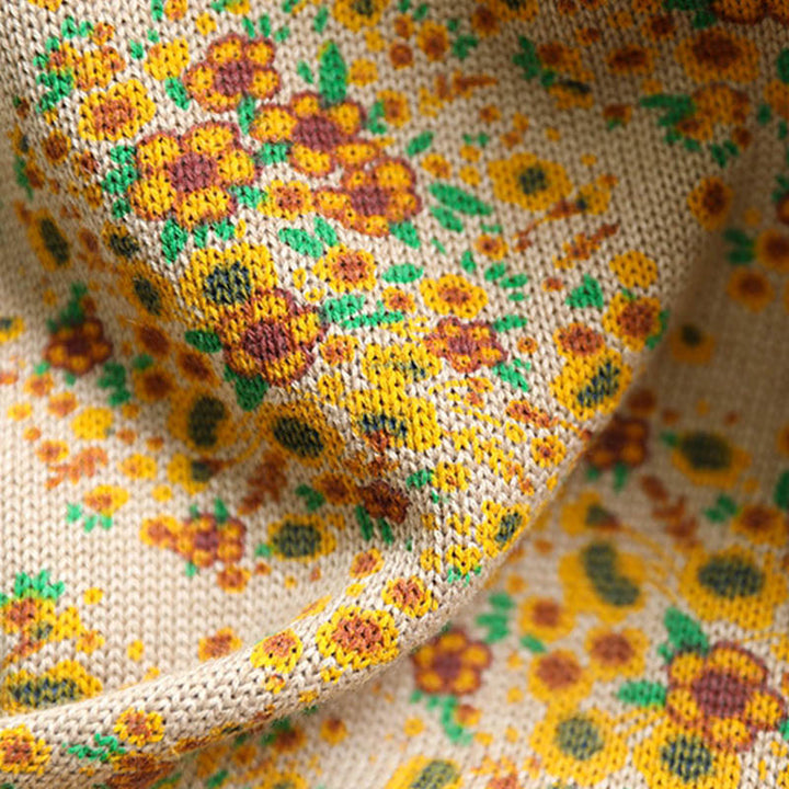 Sweter damski z dzianiny Buddha Stones z kwiatowym wzorem, prążkowanym brzegiem i długim rękawem, z golfem - image 7