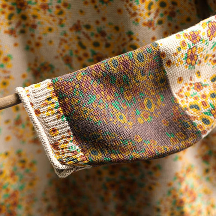 Sweter damski z dzianiny Buddha Stones z kwiatowym wzorem, prążkowanym brzegiem i długim rękawem, z golfem - image 8