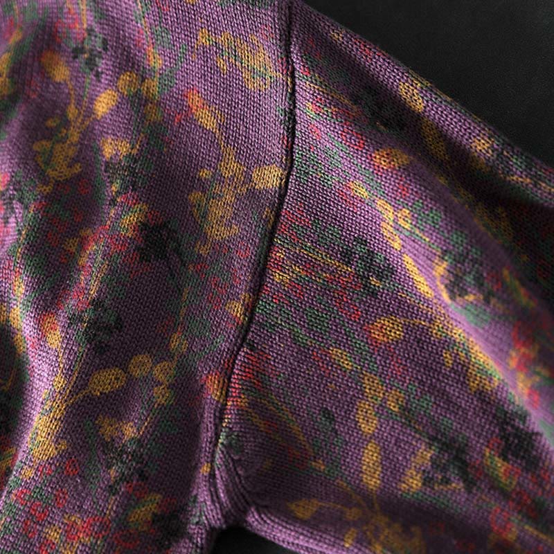 Sweter damski z dzianiny bawełnianej z długim rękawem i golfem, z motywem roślinnym i kamieniami Buddha Stones - image 11