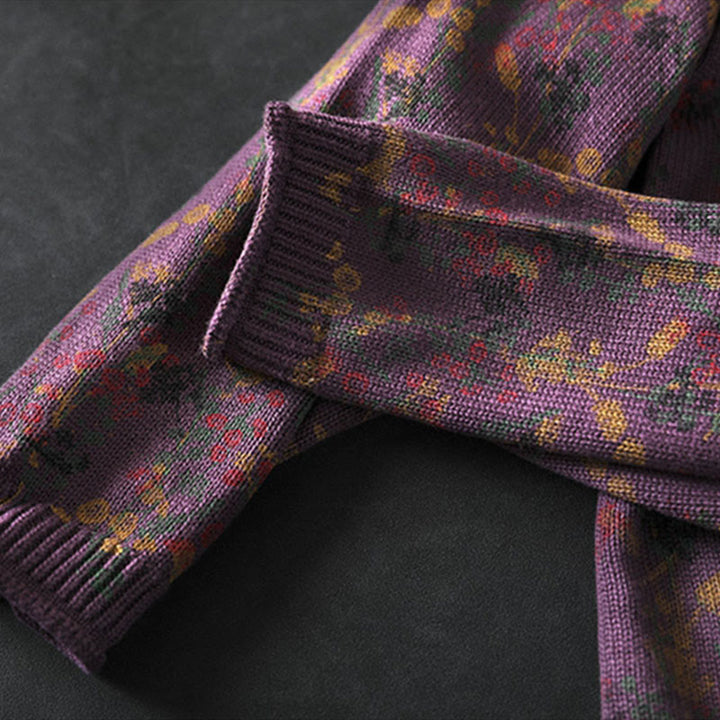 Sweter damski z dzianiny bawełnianej z długim rękawem i golfem, z motywem roślinnym i kamieniami Buddha Stones - image 13