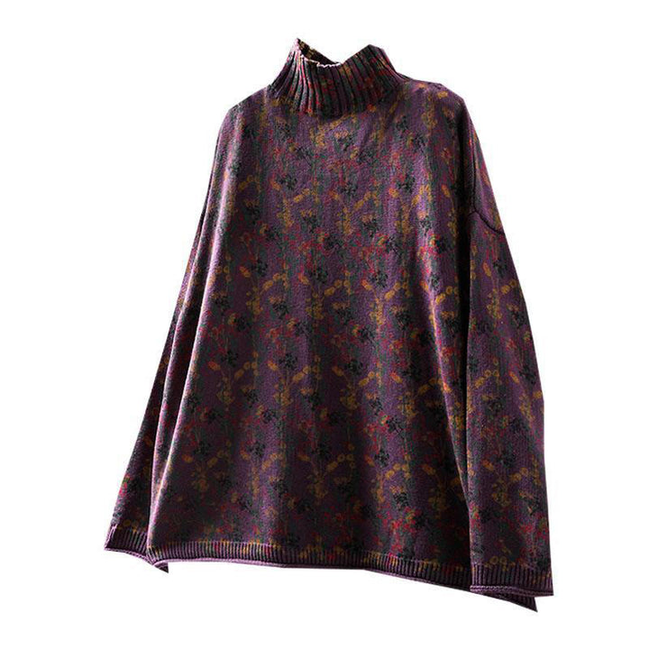 Sweter damski z dzianiny bawełnianej z długim rękawem i golfem, z motywem roślinnym i kamieniami Buddha Stones - image 17