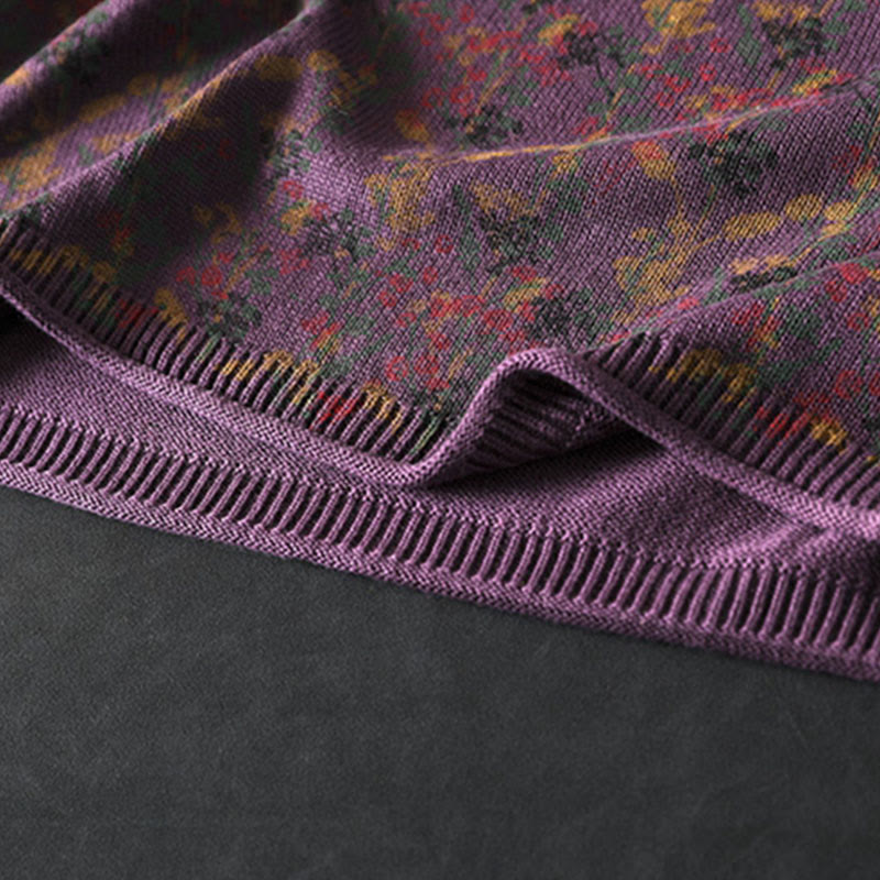 Sweter damski z dzianiny bawełnianej z długim rękawem i golfem, z motywem roślinnym i kamieniami Buddha Stones - image 14