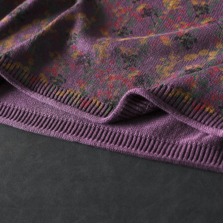 Sweter damski z dzianiny bawełnianej z długim rękawem i golfem, z motywem roślinnym i kamieniami Buddha Stones - image 14