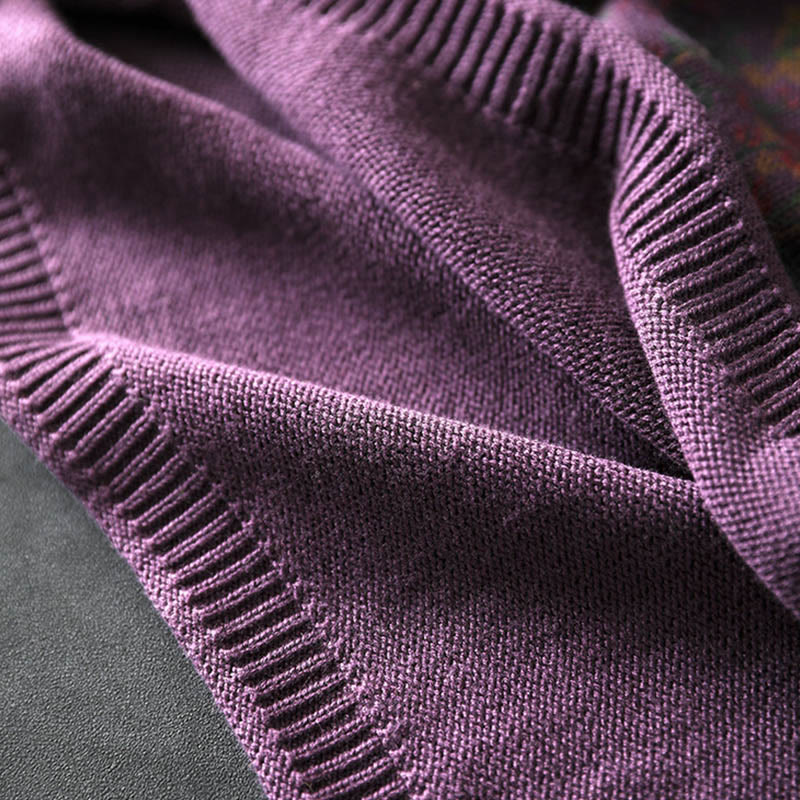 Sweter damski z dzianiny bawełnianej z długim rękawem i golfem, z motywem roślinnym i kamieniami Buddha Stones - image 15