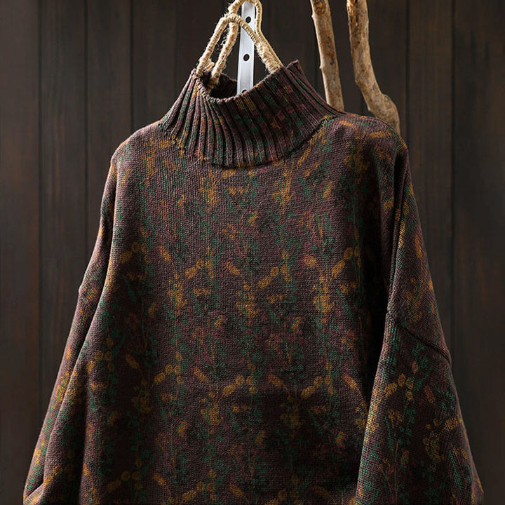 Sweter damski z dzianiny bawełnianej z długim rękawem i golfem, z motywem roślinnym i kamieniami Buddha Stones - image 23