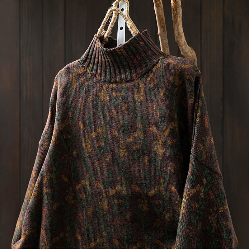 Sweter damski z dzianiny bawełnianej z długim rękawem i golfem, z motywem roślinnym i kamieniami Buddha Stones - image 23