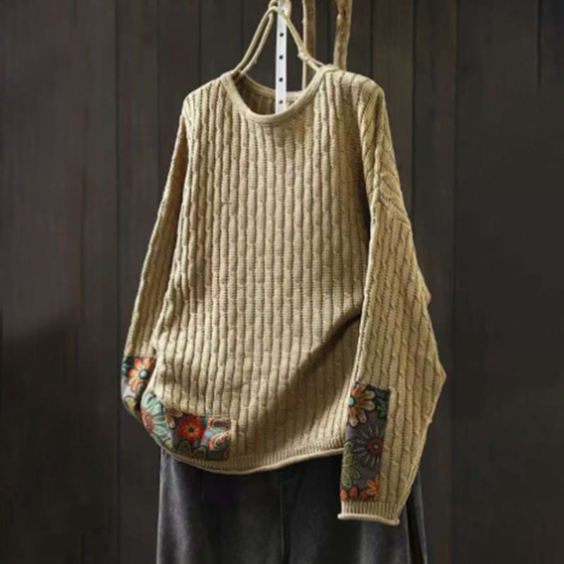 Sweter damski z długim rękawem i okrągłym dekoltem w zimowe wzory z motywem Buddha Stones - Blada nawłoć - US4-12, UK/AU8-16, EU36-44 (F) - image 1