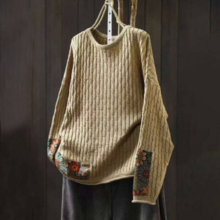 Sweter damski z długim rękawem i okrągłym dekoltem w zimowe wzory z motywem Buddha Stones - Blada nawłoć - US4-12, UK/AU8-16, EU36-44 (F) - image 1