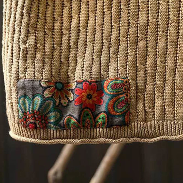 Sweter damski bawełniany z długim rękawem i okrągłym dekoltem w stylu patchworkowym z Buddha Stones - image 8