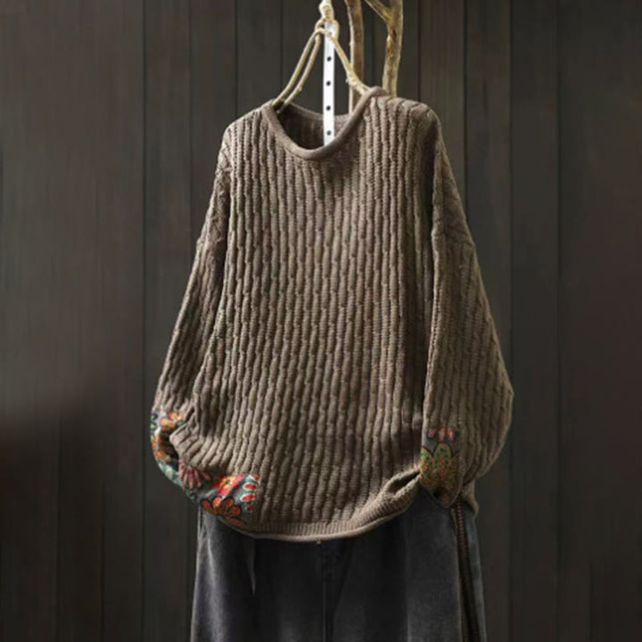 Sweter damski bawełniany z długim rękawem i okrągłym dekoltem w stylu patchworkowym z Buddha Stones - Dębnik - US4-12, UK/AU8-16, EU36-44 (F) - image 12