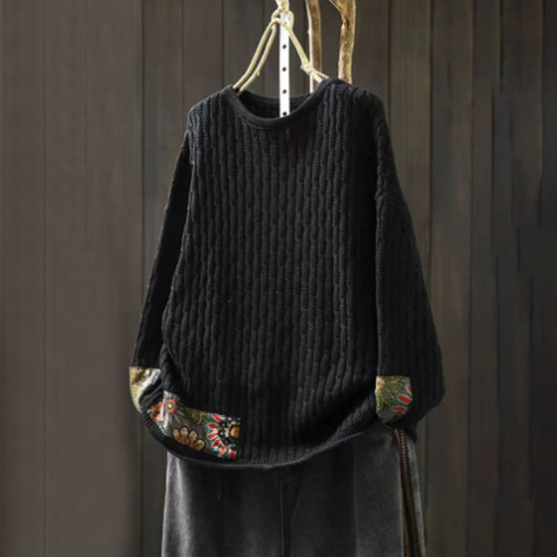 Sweter damski z długim rękawem i okrągłym dekoltem w zimowe wzory z motywem Buddha Stones - Czarny - US4-12, UK/AU8-16, EU36-44 (F) - image 10