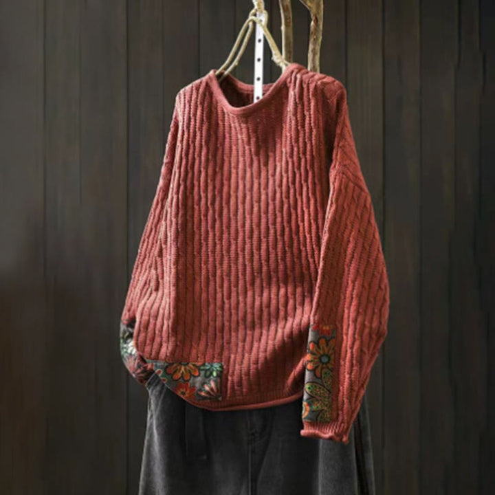 Sweter damski z długim rękawem i okrągłym dekoltem w zimowe wzory z motywem Buddha Stones - Pomidor - US4-12, UK/AU8-16, EU36-44 (F) - image 9
