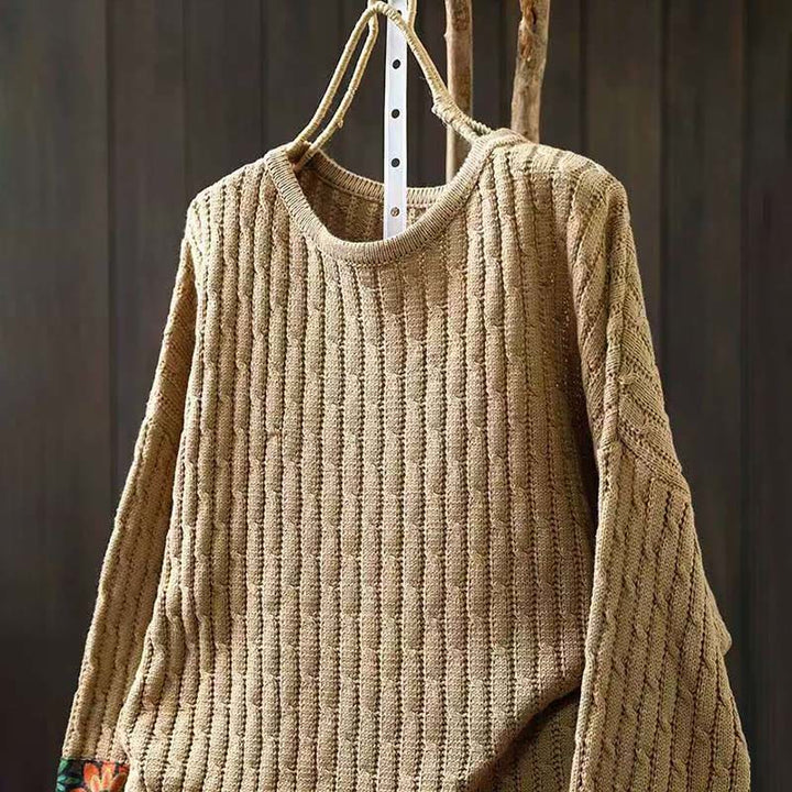 Sweter damski bawełniany z długim rękawem i okrągłym dekoltem w stylu patchworkowym z Buddha Stones - image 3