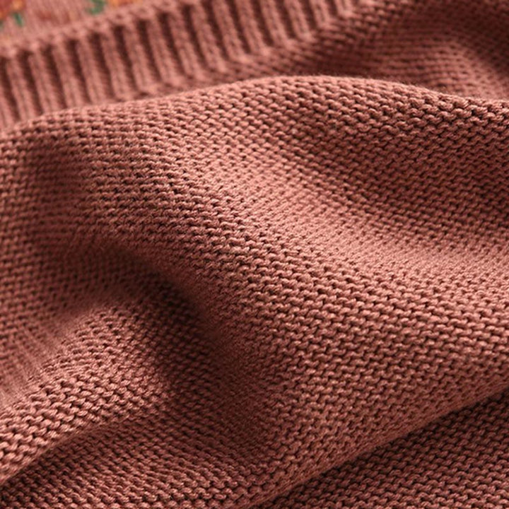 Sweter damski z dzianiny bawełnianej z długim rękawem i nadrukiem w kwiaty w jesiennym stylu "Buddha Stones" - image 5