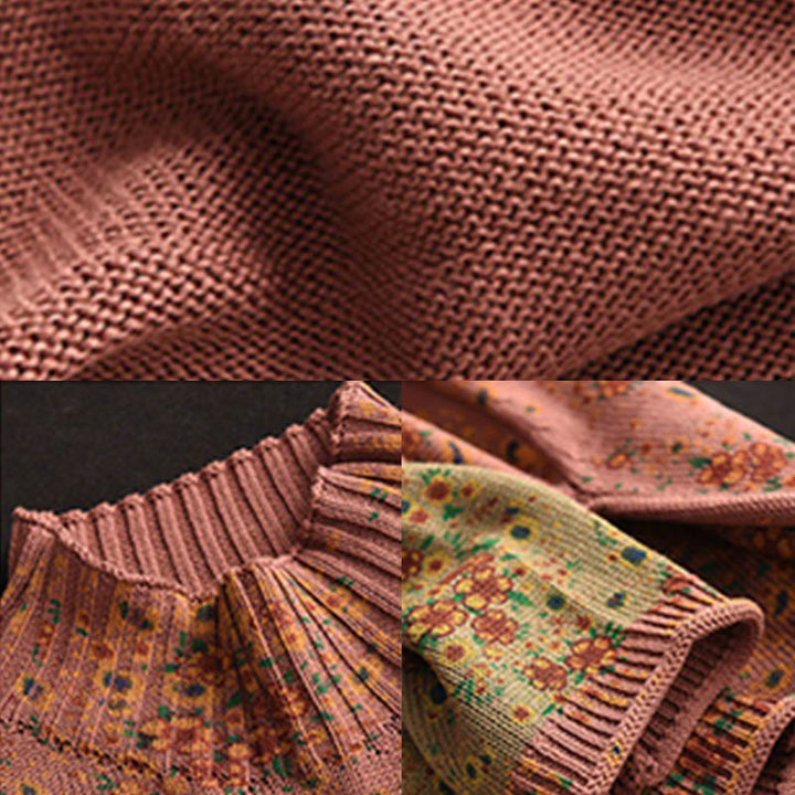 Sweter damski z dzianiny bawełnianej z długim rękawem i nadrukiem w kwiaty w jesiennym stylu "Buddha Stones" - image 7