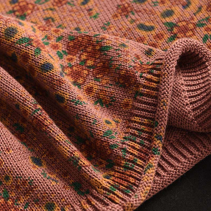 Sweter damski z dzianiny bawełnianej z długim rękawem i nadrukiem w kwiaty w jesiennym stylu "Buddha Stones" - image 4