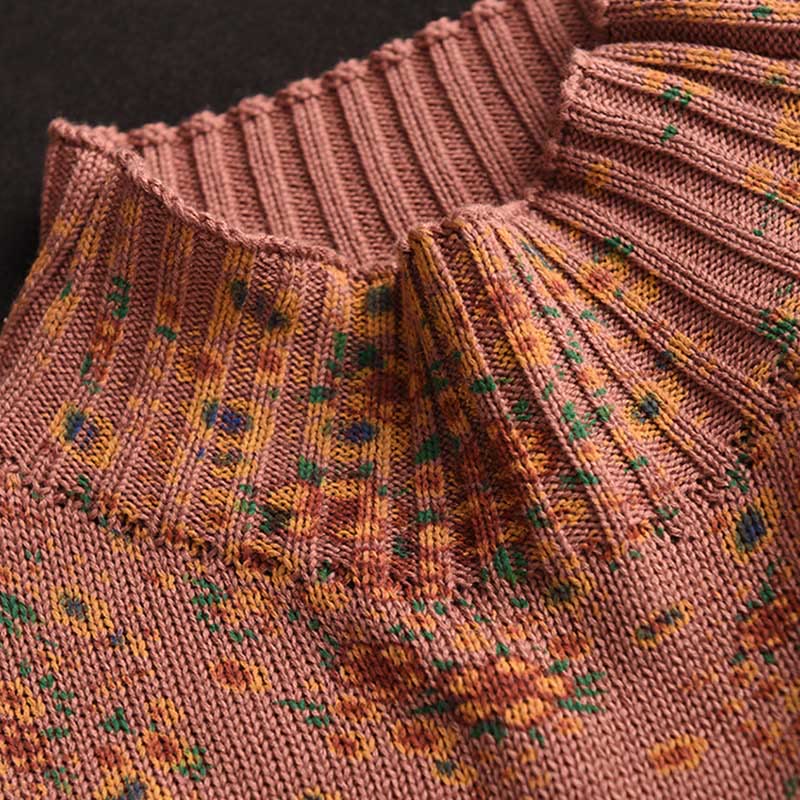 Sweter damski z dzianiny bawełnianej z długim rękawem i nadrukiem w kwiaty w jesiennym stylu "Buddha Stones" - image 3