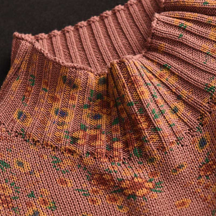 Sweter damski z dzianiny bawełnianej z długim rękawem i nadrukiem w kwiaty w jesiennym stylu "Buddha Stones" - image 3