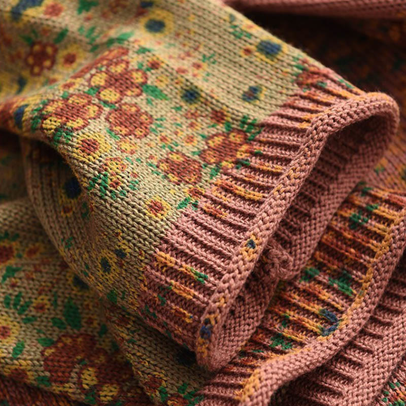 Sweter damski z dzianiny bawełnianej z długim rękawem i nadrukiem w kwiaty w jesiennym stylu "Buddha Stones" - image 6