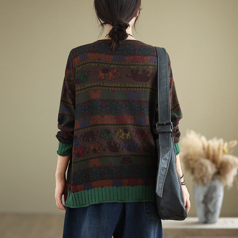 Sweter damski z długim rękawem i kieszeniami, dzianinowy, z dzianiny bawełnianej z motywem słonia i Buddha Stones - image 15