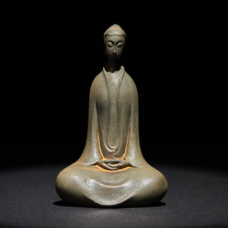 Buddha Stones Ręcznie Budda Siakjamuni Żelazo Proszek Rdza Odlew Żywicy Statua Dekoracja Domu - Rdzawy Budda Siakjamuni 9,5 * 5,8 * 3,6 cm - image 0