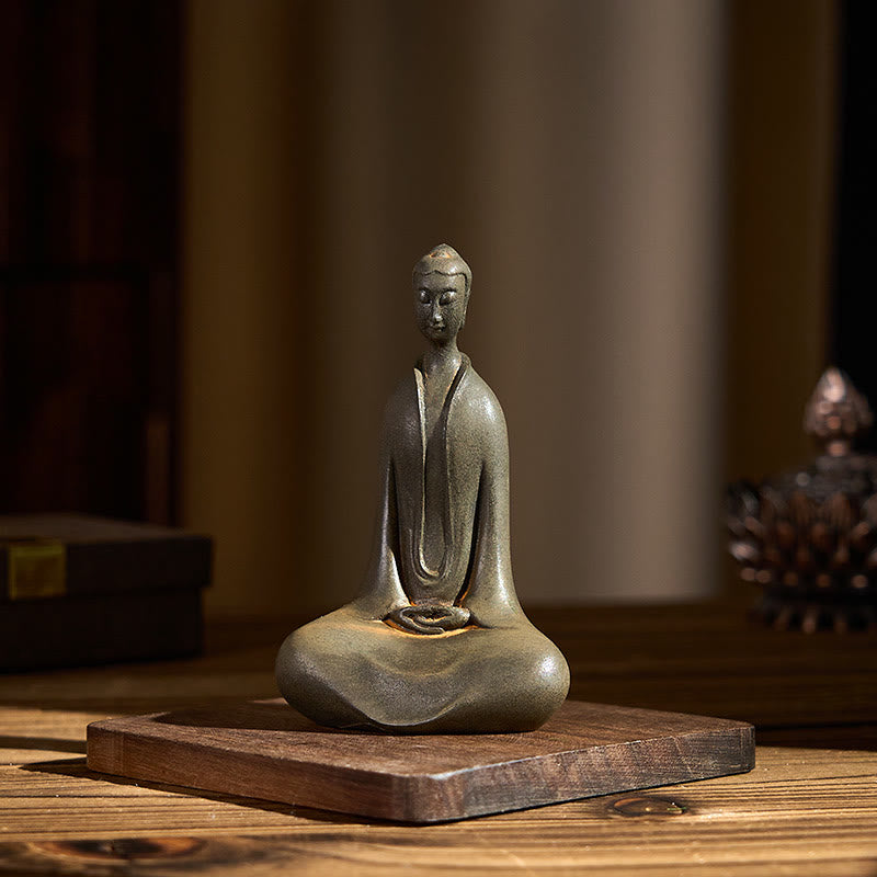 Buddha Stones Ręcznie Budda Siakjamuni Żelazo Proszek Rdza Odlew Żywicy Statua Dekoracja Domu - image 3
