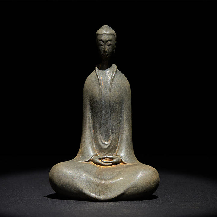 Buddha Stones Ręcznie Budda Siakjamuni Żelazo Proszek Rdza Odlew Żywicy Statua Dekoracja Domu - Rdzawy Budda Siakjamuni 11,5 * 7,4 * 4,5 cm - image 8