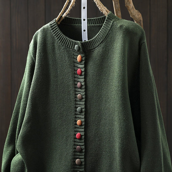 Sweter kardigan z długim rękawem z dzianiny Buddha Stones, kolorowy, z guzikami, bawełniany, z motywem kamieni Buddy - image 1